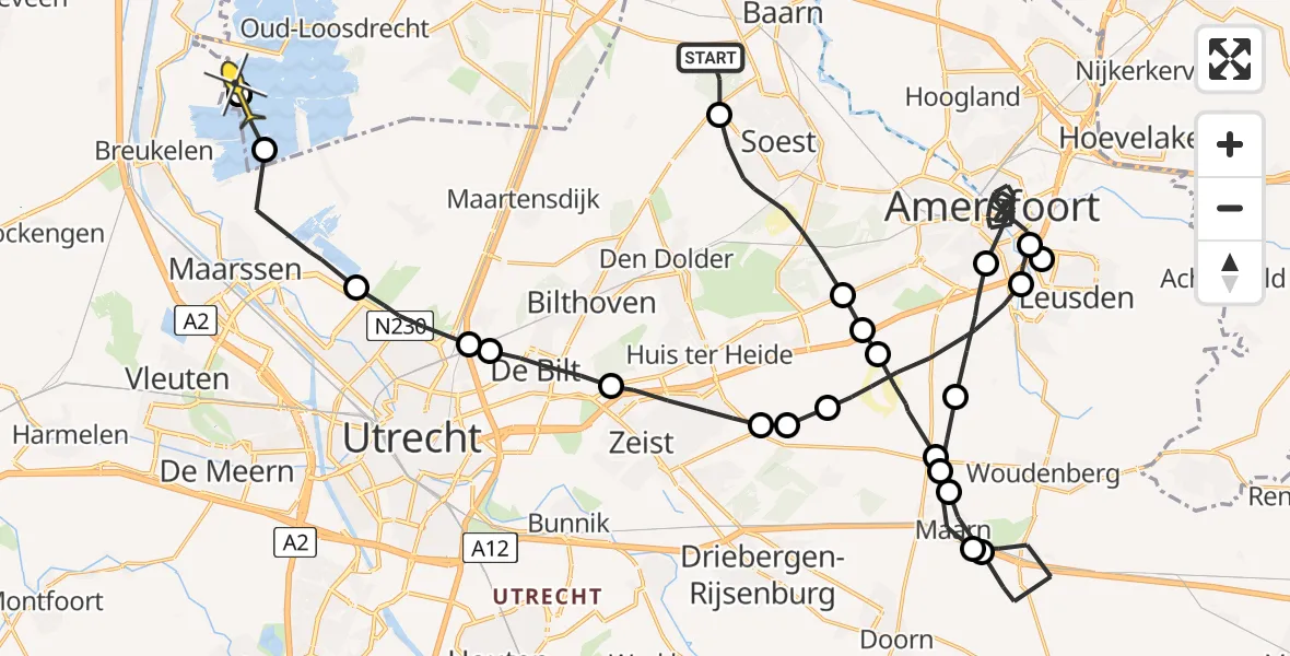Routekaart van de vlucht: Politiehelikopter naar Loosdrecht