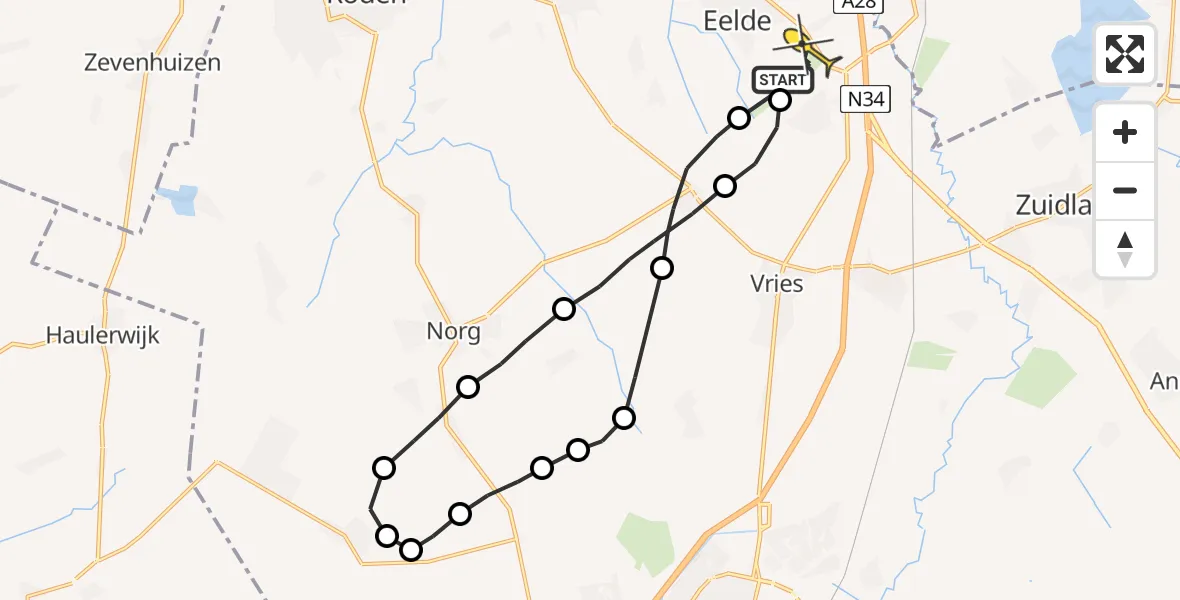 Routekaart van de vlucht: Lifeliner 4 naar Eelde