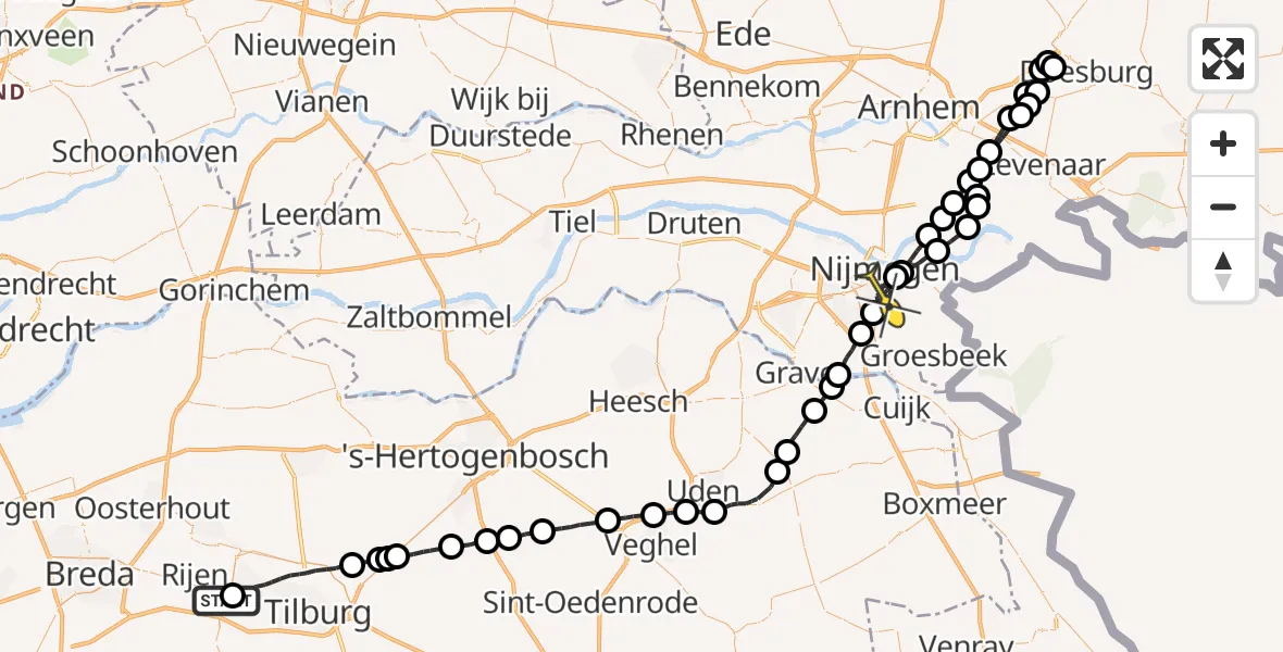 Routekaart van de vlucht: Lifeliner 3 naar Nijmegen