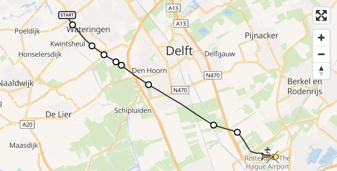 Routekaart van de vlucht: Lifeliner 2 naar Rotterdam