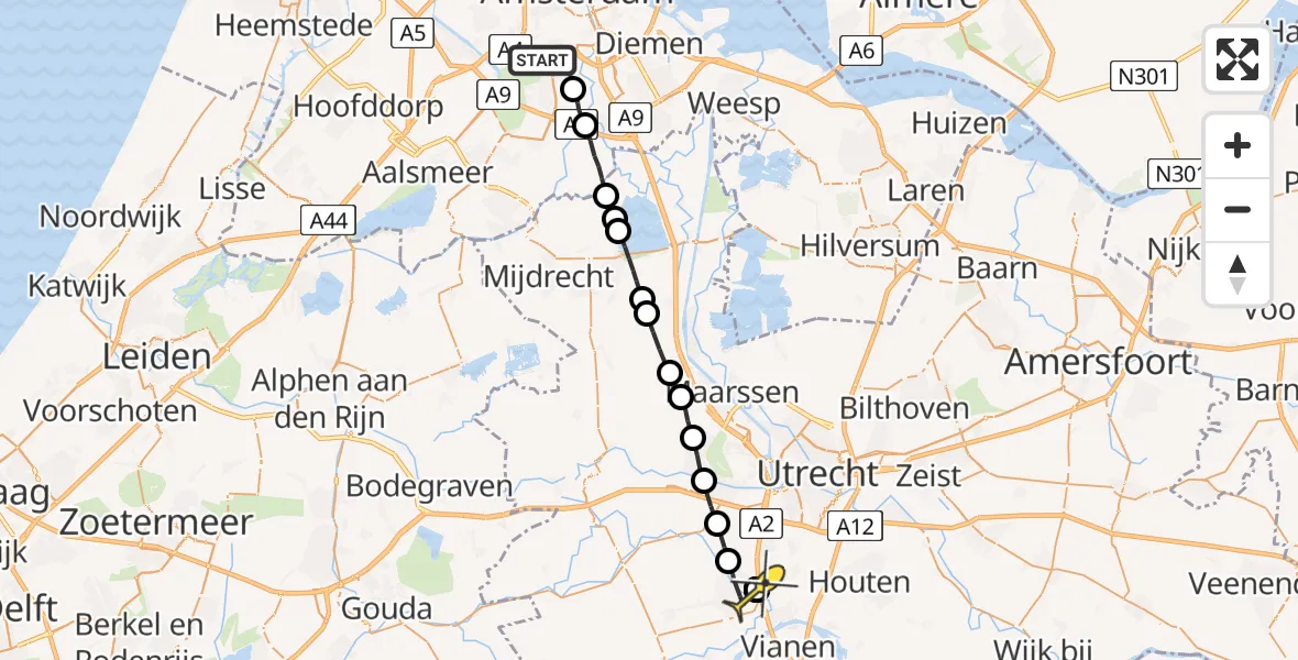 Routekaart van de vlucht: Lifeliner 1 naar Nieuwegein