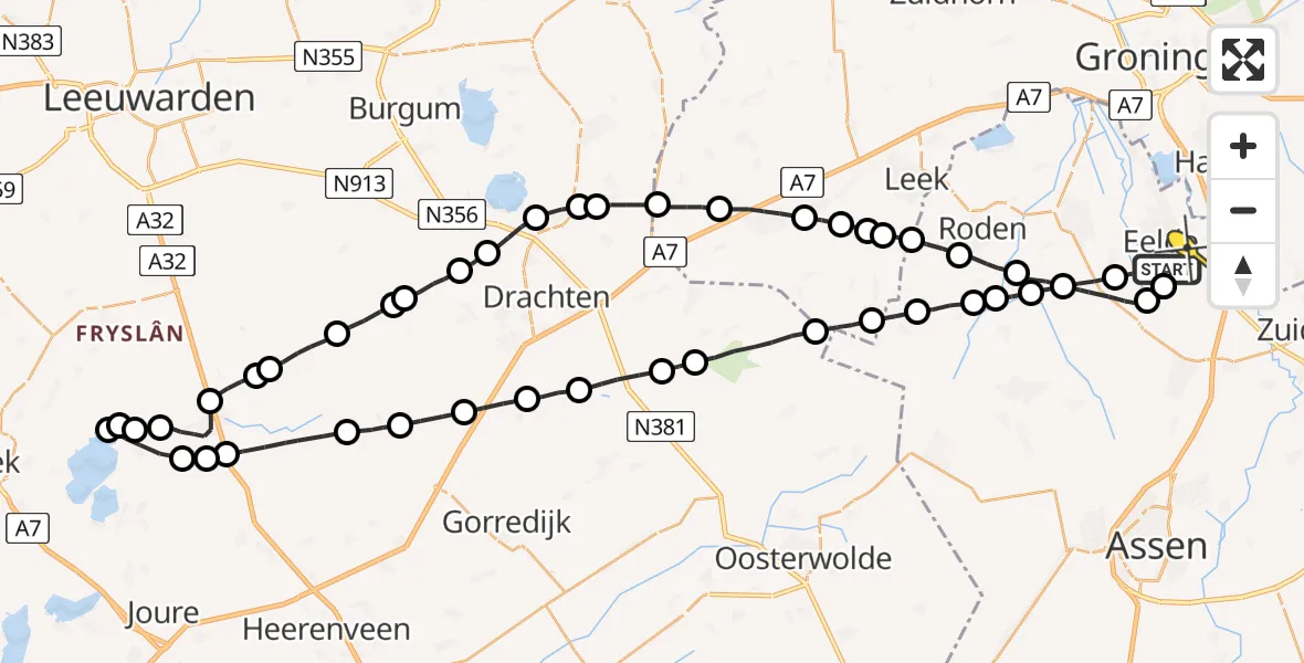 Routekaart van de vlucht: Lifeliner 4 naar Eelde