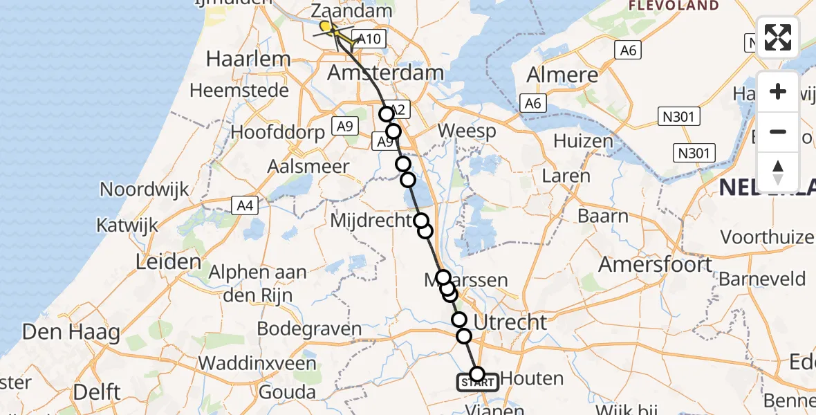 Routekaart van de vlucht: Lifeliner 1 naar Amsterdam