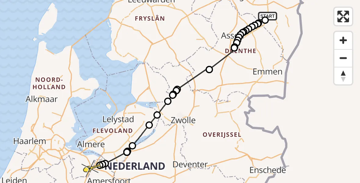 Routekaart van de vlucht: Politieheli naar Eemnes