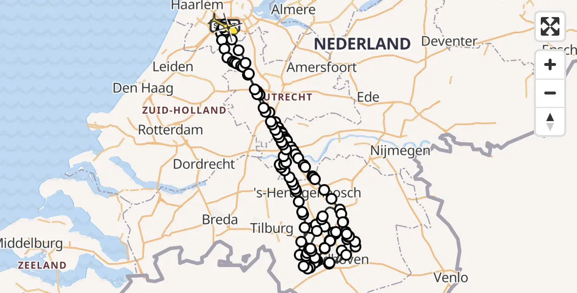 Routekaart van de vlucht: Politieheli naar Schiphol