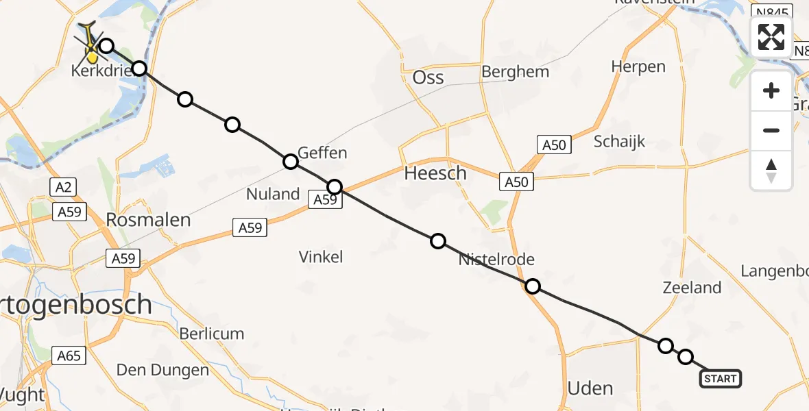 Routekaart van de vlucht: Lifeliner 3 naar Kerkdriel