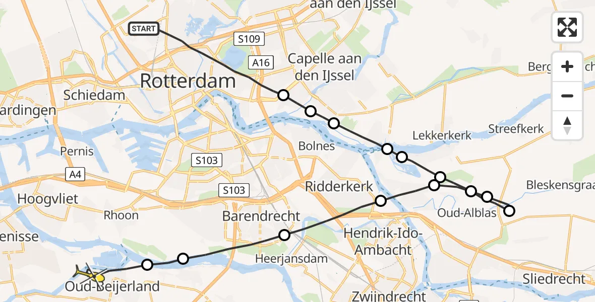 Routekaart van de vlucht: Lifeliner 2 naar Oud-Beijerland