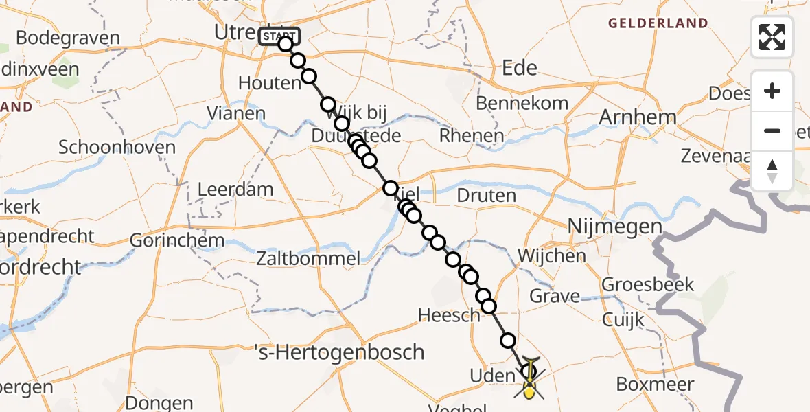 Routekaart van de vlucht: Lifeliner 3 naar Volkel