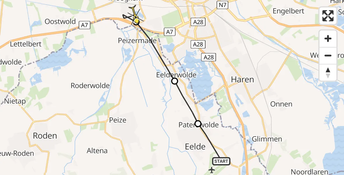 Routekaart van de vlucht: Lifeliner 4 naar Groningen