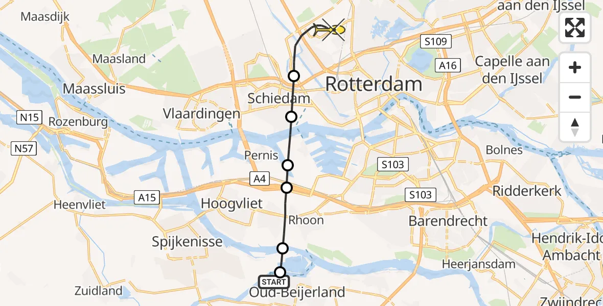 Routekaart van de vlucht: Lifeliner 2 naar Rotterdam