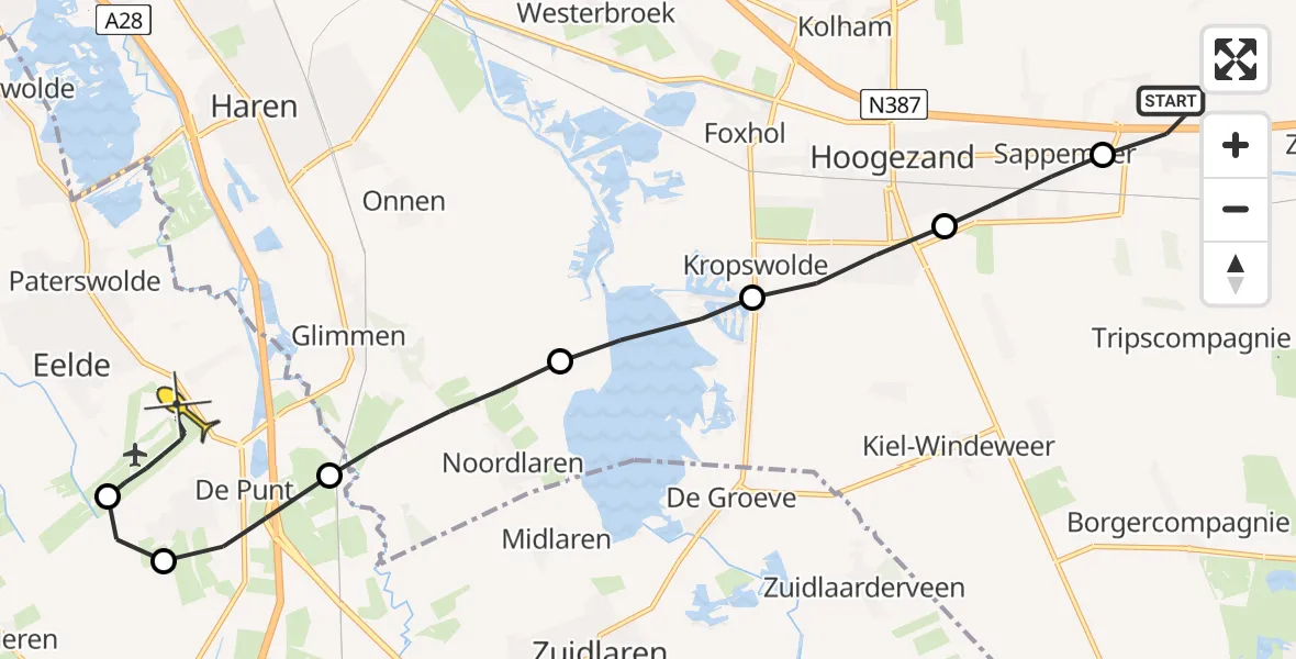 Routekaart van de vlucht: Lifeliner 4 naar Eelde