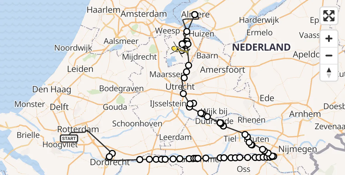 Routekaart van de vlucht: Politieheli naar 's-Graveland