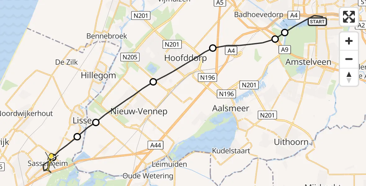 Routekaart van de vlucht: Lifeliner 1 naar Sassenheim