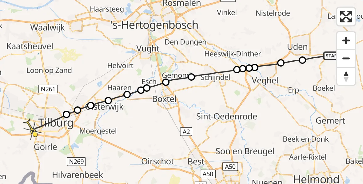 Routekaart van de vlucht: Lifeliner 3 naar Tilburg