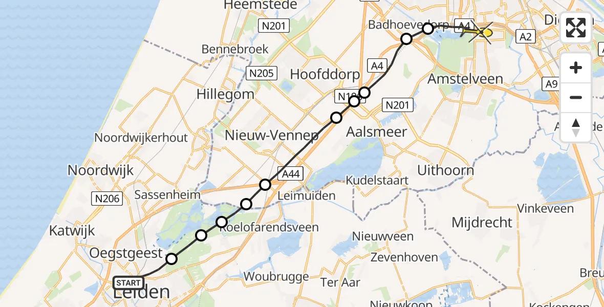 Routekaart van de vlucht: Lifeliner 1 naar Amsterdam