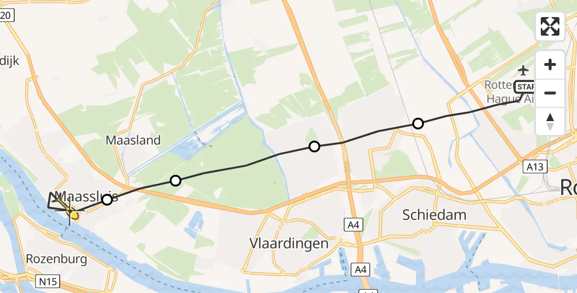 Routekaart van de vlucht: Lifeliner 2 naar Maassluis