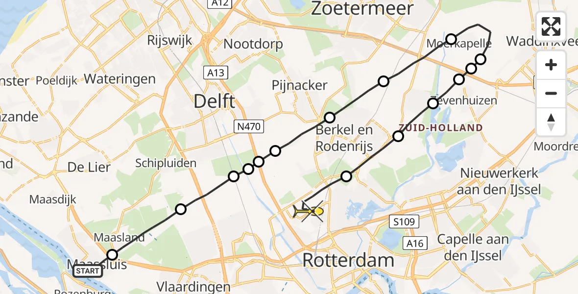 Routekaart van de vlucht: Lifeliner 2 naar Rotterdam