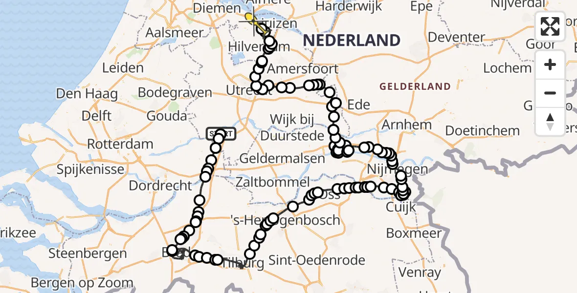 Routekaart van de vlucht: Politieheli naar Naarden