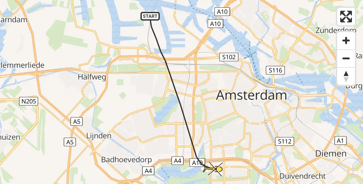 Routekaart van de vlucht: Lifeliner 1 naar Amsterdam