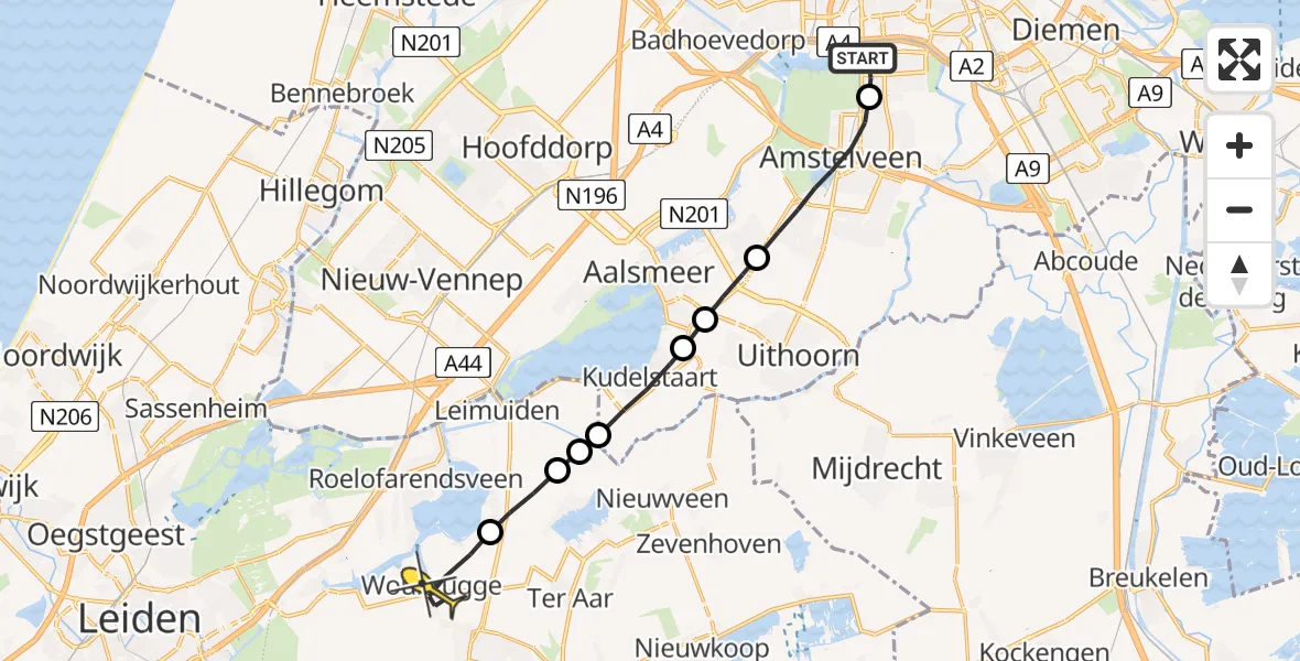 Routekaart van de vlucht: Lifeliner 1 naar Woubrugge