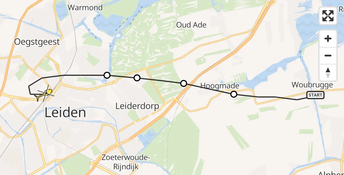 Routekaart van de vlucht: Lifeliner 1 naar Leiden