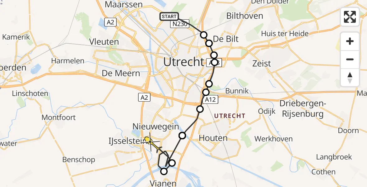 Routekaart van de vlucht: Politieheli naar Nieuwegein