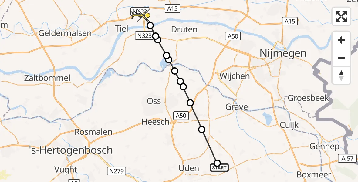 Routekaart van de vlucht: Lifeliner 3 naar Echteld