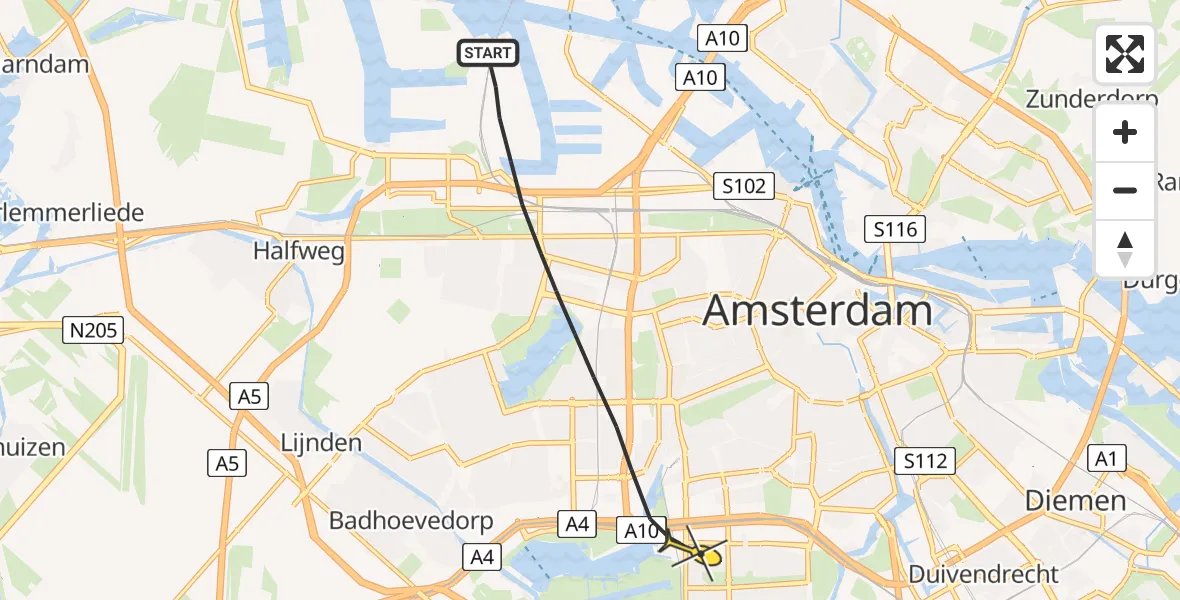 Routekaart van de vlucht: Lifeliner 1 naar Amsterdam