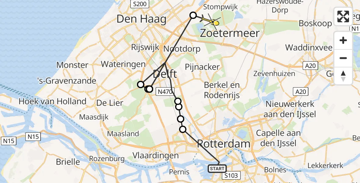 Routekaart van de vlucht: Politieheli naar Leidschendam