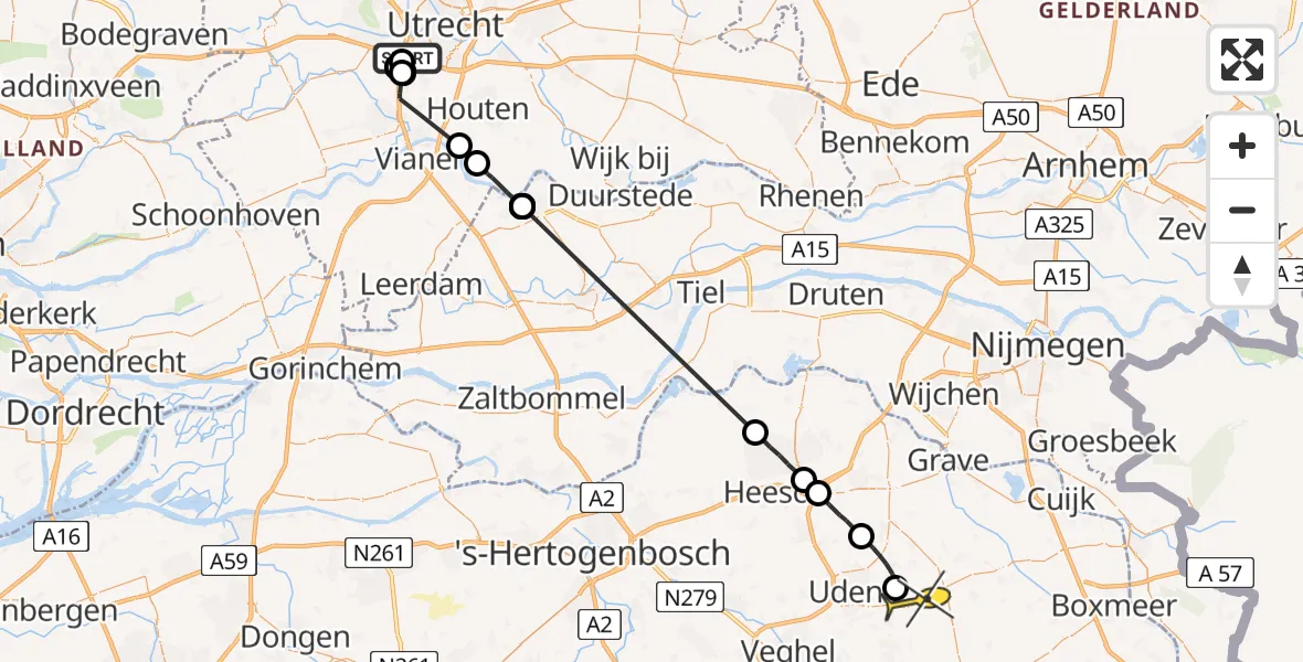 Routekaart van de vlucht: Politieheli naar Volkel