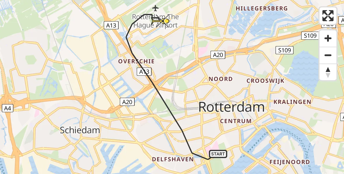 Routekaart van de vlucht: Lifeliner 2 naar Rotterdam