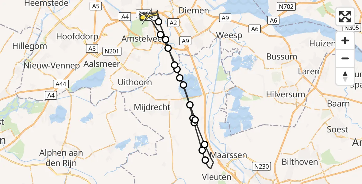 Routekaart van de vlucht: Lifeliner 1 naar Amsterdam