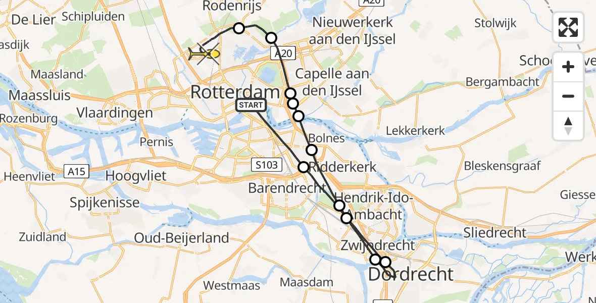 Routekaart van de vlucht: Lifeliner 2 naar Rotterdam