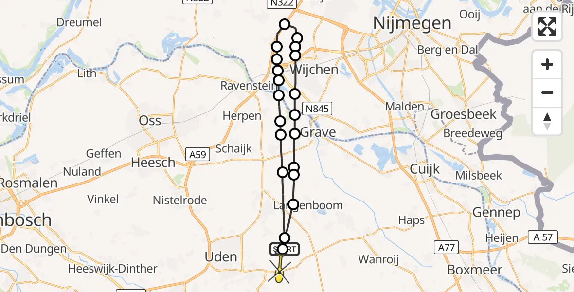 Routekaart van de vlucht: Lifeliner 3 naar Volkel