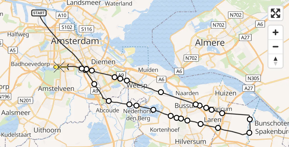 Routekaart van de vlucht: Lifeliner 1 naar Amsterdam