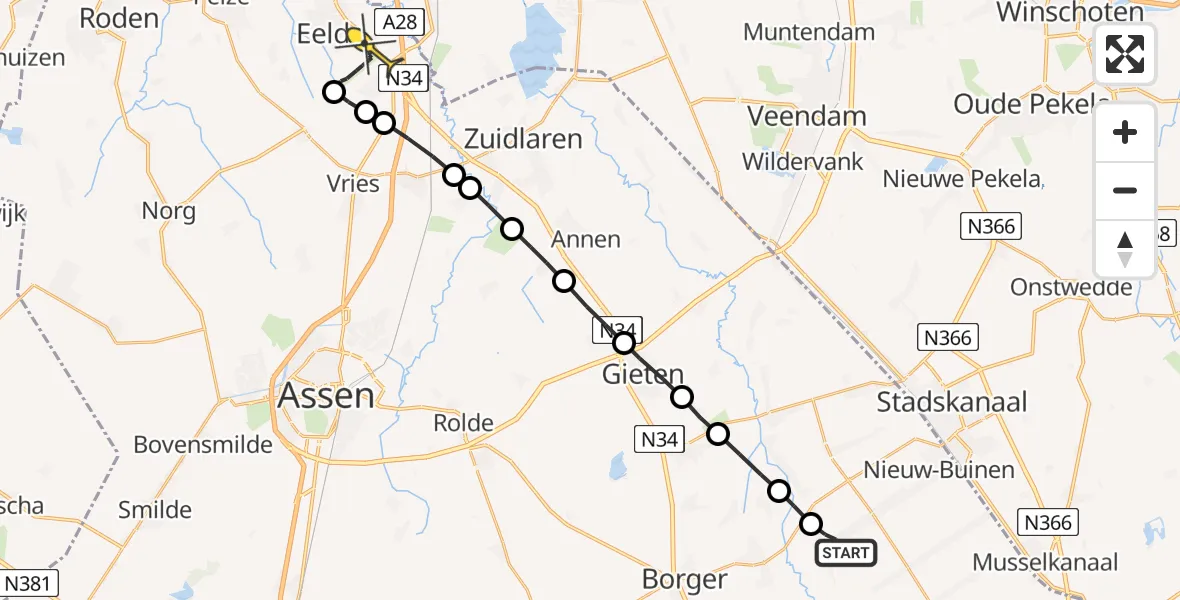 Routekaart van de vlucht: Lifeliner 4 naar Eelde