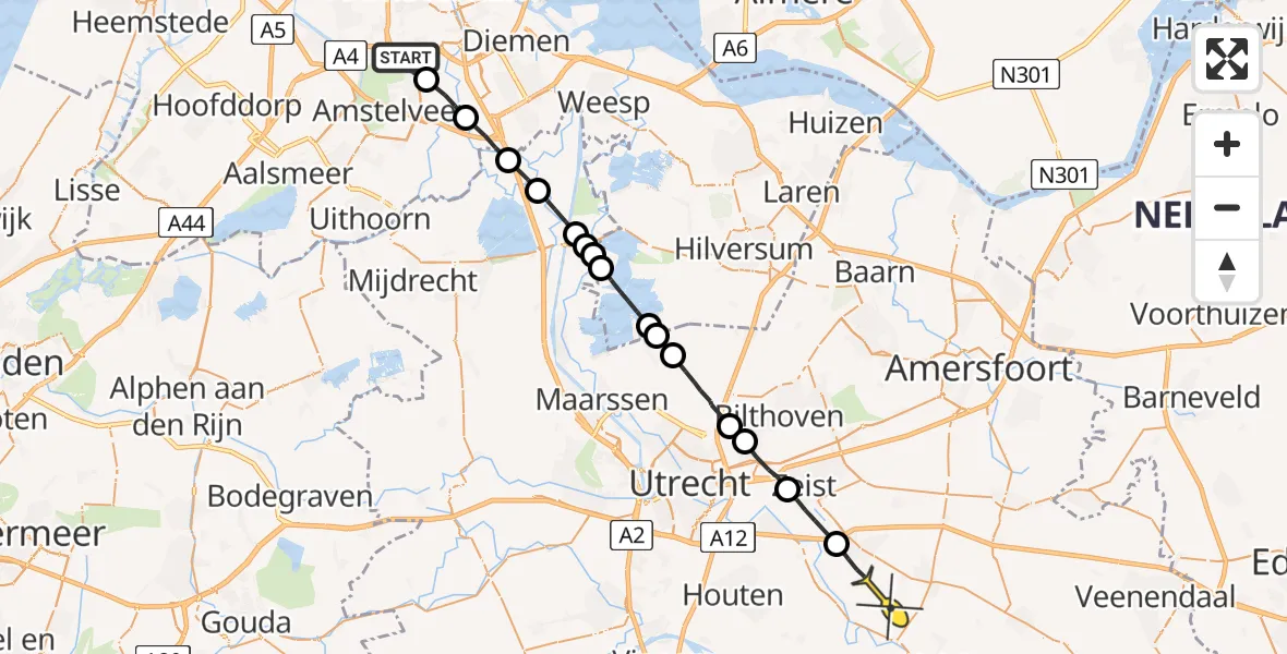 Routekaart van de vlucht: Lifeliner 1 naar Driebergen-Rijsenburg