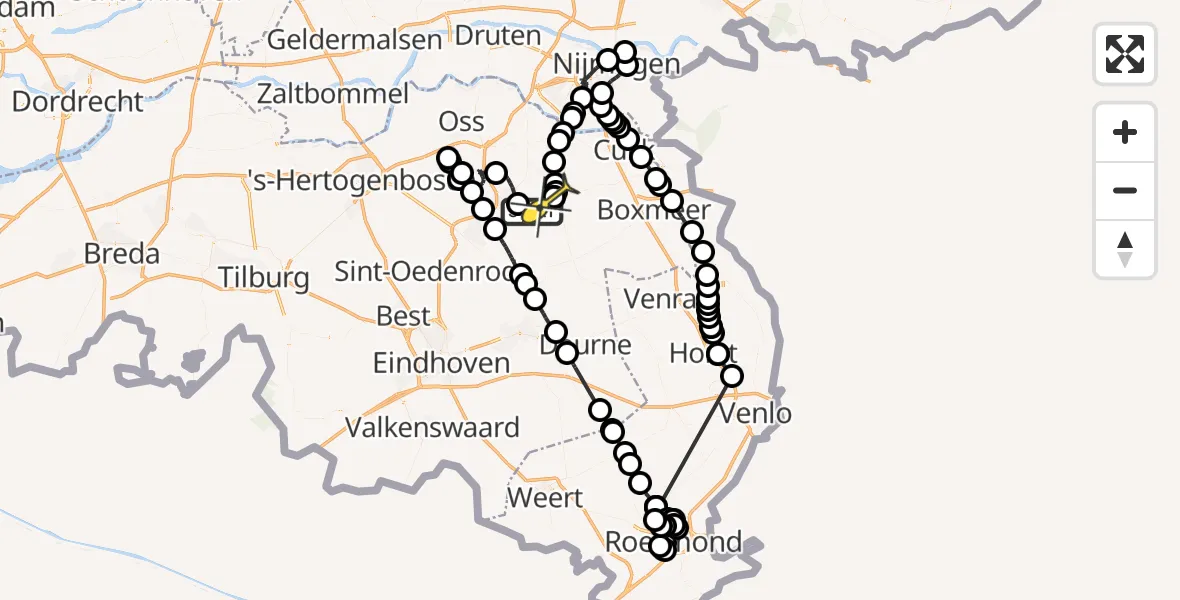 Routekaart van de vlucht: Politieheli naar Volkel