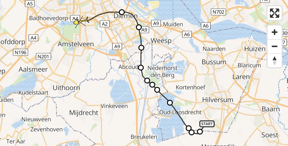 Routekaart van de vlucht: Lifeliner 1 naar Amsterdam