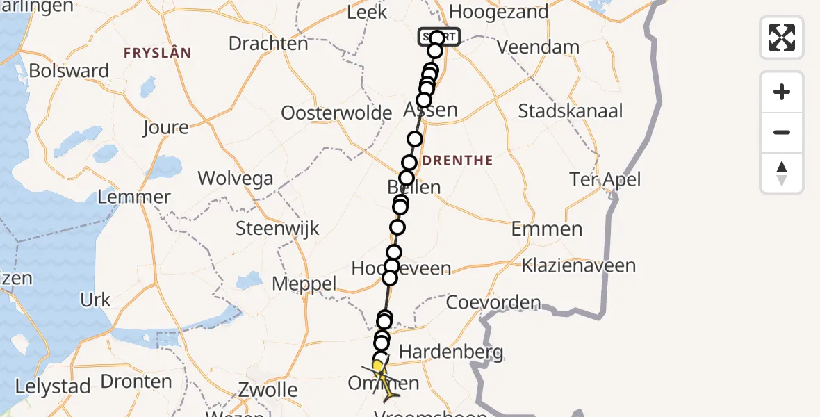 Routekaart van de vlucht: Lifeliner 4 naar Ommen