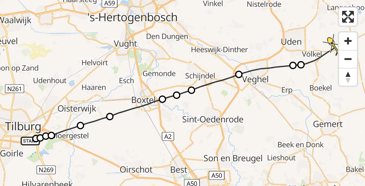 Routekaart van de vlucht: Lifeliner 3 naar Volkel