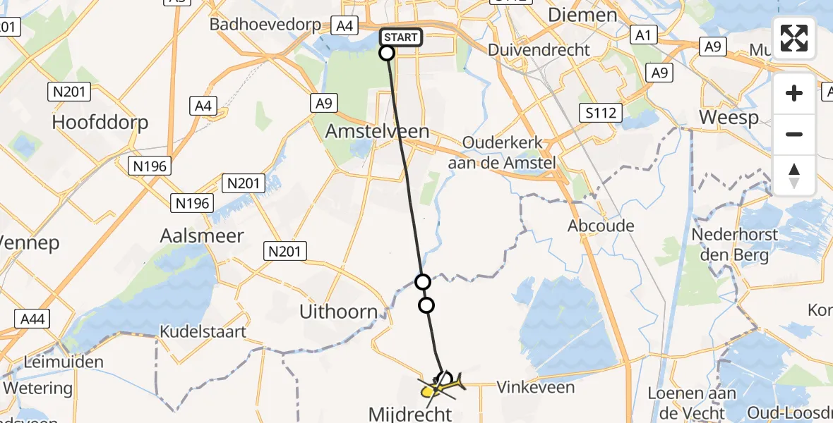 Routekaart van de vlucht: Lifeliner 1 naar Mijdrecht