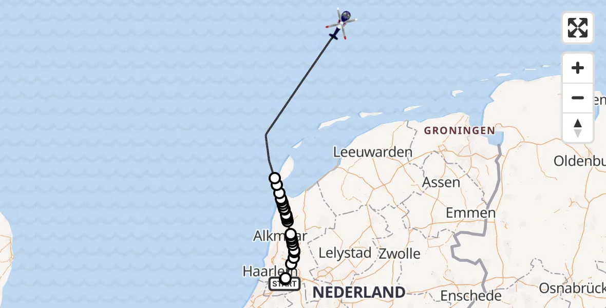 Routekaart van de vlucht: Politiehelikopter naar 