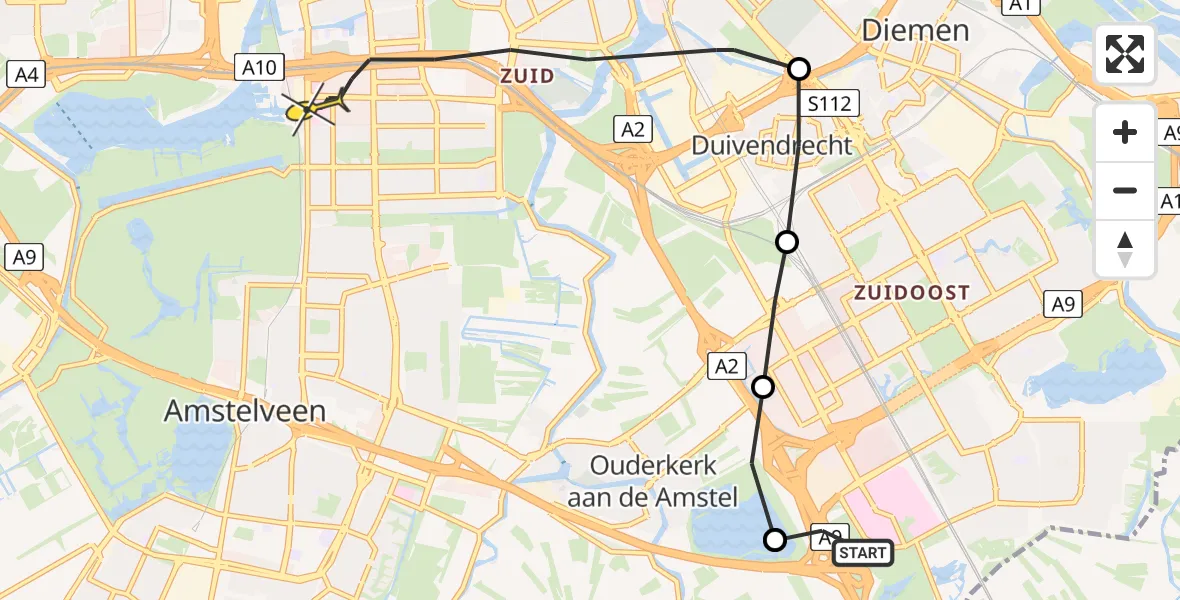 Routekaart van de vlucht: Lifeliner 1 naar Amsterdam