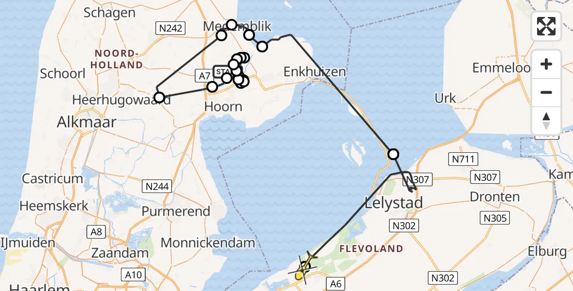 Routekaart van de vlucht: Politieheli naar Almere