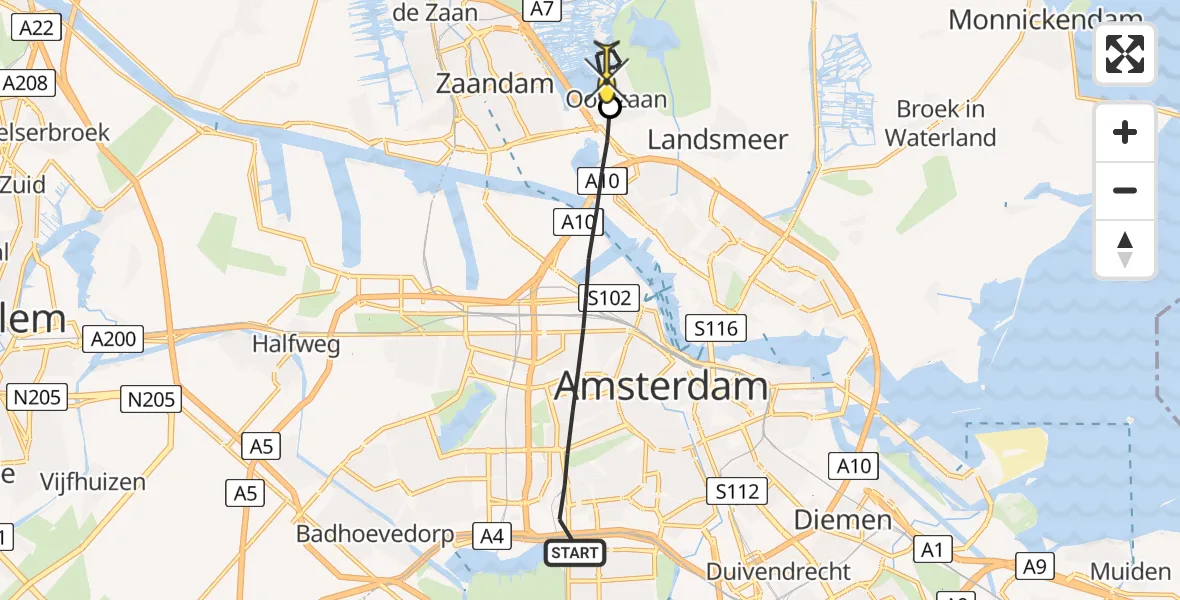 Routekaart van de vlucht: Lifeliner 1 naar Oostzaan