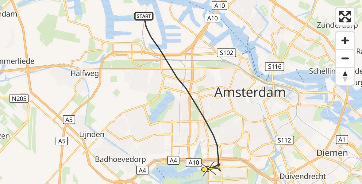 Routekaart van de vlucht: Lifeliner 1 naar Amsterdam