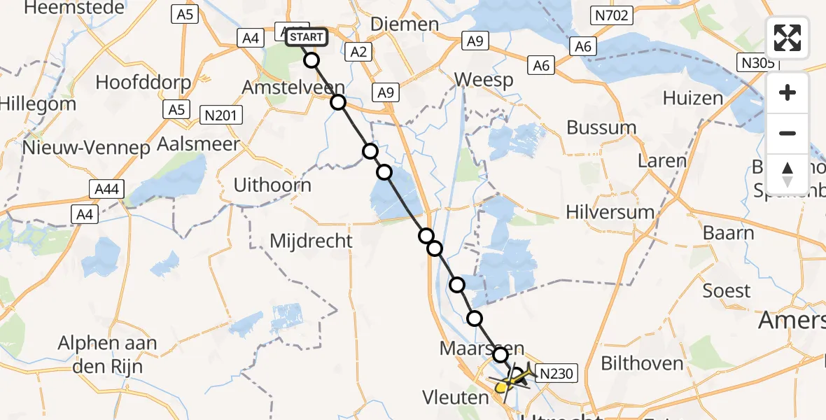 Routekaart van de vlucht: Lifeliner 1 naar Utrecht