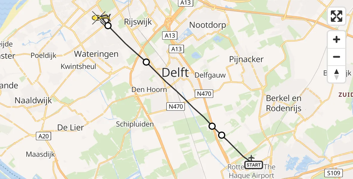 Routekaart van de vlucht: Lifeliner 2 naar Den Haag