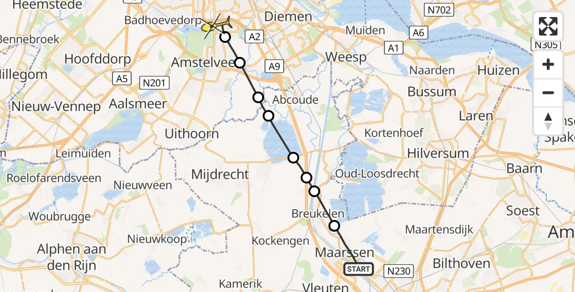 Routekaart van de vlucht: Lifeliner 1 naar Amsterdam